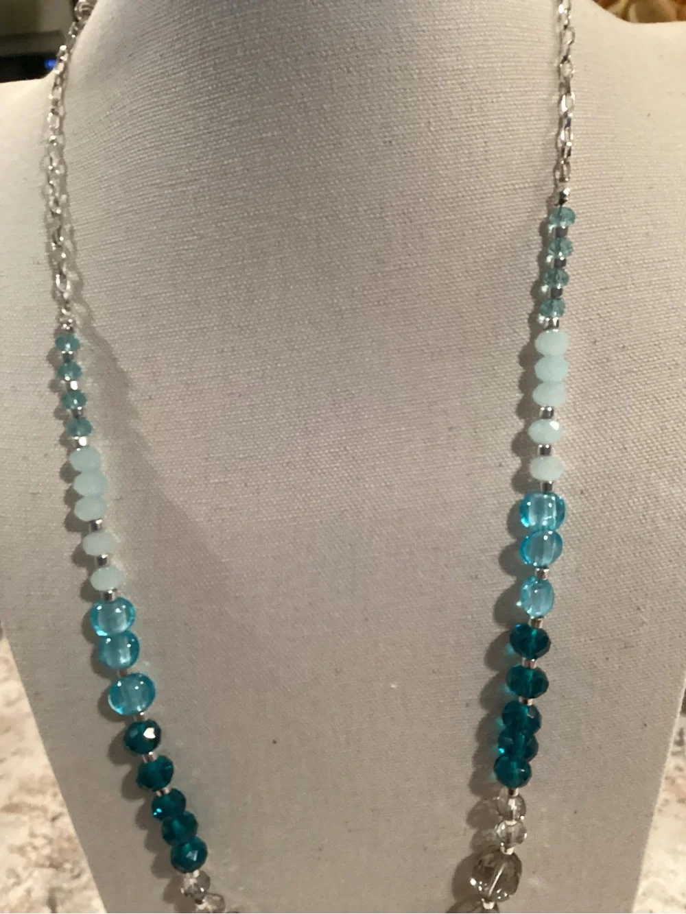 Handcrafted Crystal and Aqua Bead Necklace